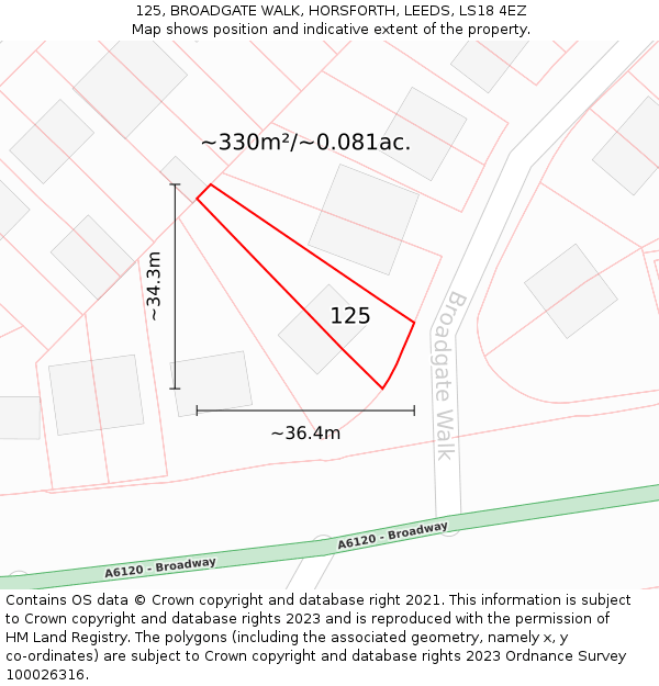 125, BROADGATE WALK, HORSFORTH, LEEDS, LS18 4EZ: Plot and title map