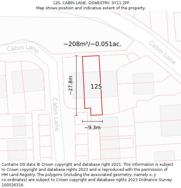 125, CABIN LANE, OSWESTRY, SY11 2PF: Plot and title map