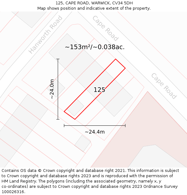 125, CAPE ROAD, WARWICK, CV34 5DH: Plot and title map