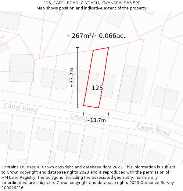 125, CAPEL ROAD, CLYDACH, SWANSEA, SA6 5PE: Plot and title map