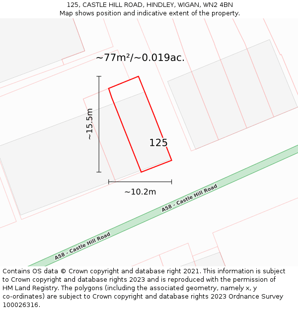 125, CASTLE HILL ROAD, HINDLEY, WIGAN, WN2 4BN: Plot and title map