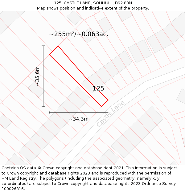 125, CASTLE LANE, SOLIHULL, B92 8RN: Plot and title map