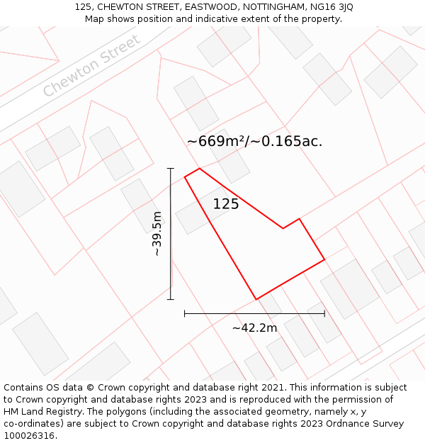 125, CHEWTON STREET, EASTWOOD, NOTTINGHAM, NG16 3JQ: Plot and title map