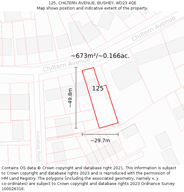 125, CHILTERN AVENUE, BUSHEY, WD23 4QE: Plot and title map