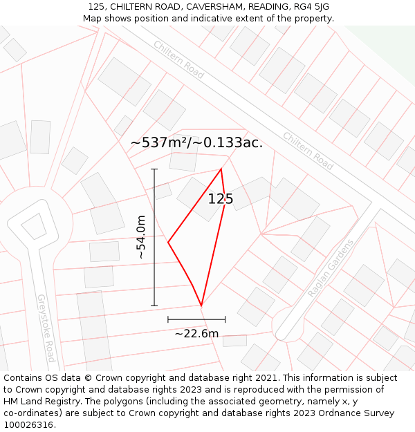 125, CHILTERN ROAD, CAVERSHAM, READING, RG4 5JG: Plot and title map
