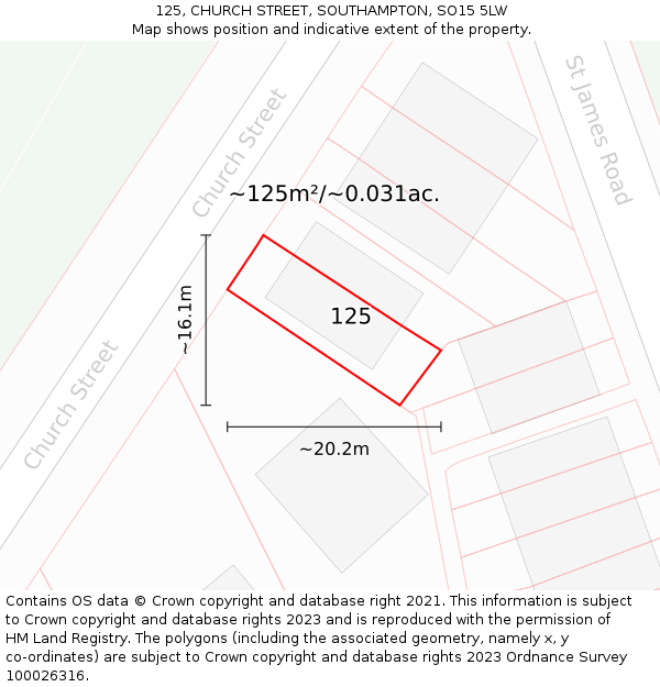 125, CHURCH STREET, SOUTHAMPTON, SO15 5LW: Plot and title map