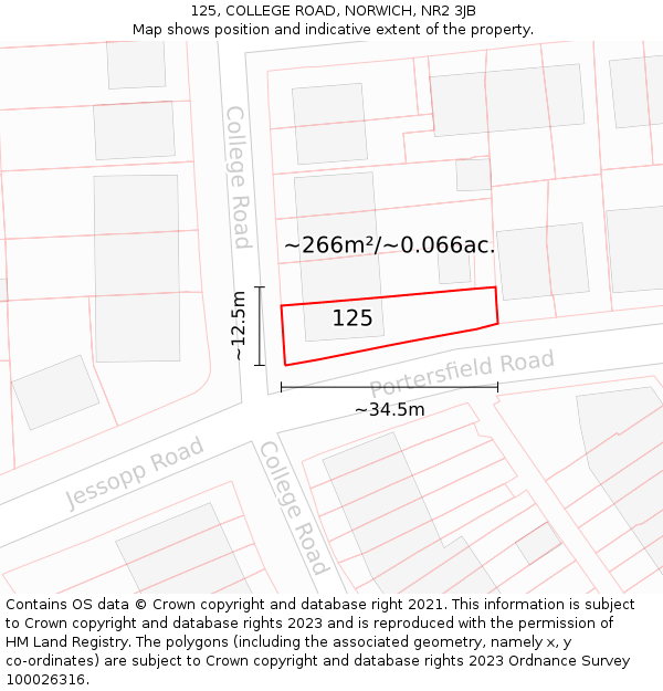 125, COLLEGE ROAD, NORWICH, NR2 3JB: Plot and title map