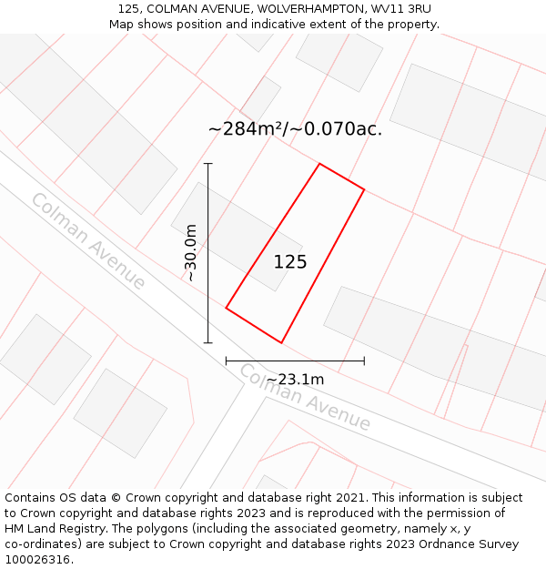 125, COLMAN AVENUE, WOLVERHAMPTON, WV11 3RU: Plot and title map