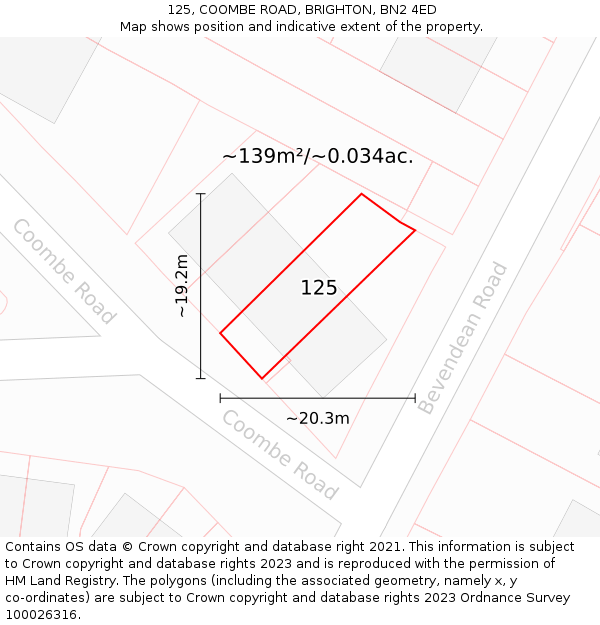 125, COOMBE ROAD, BRIGHTON, BN2 4ED: Plot and title map