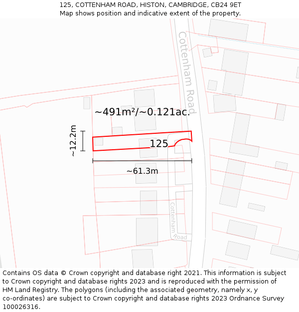125, COTTENHAM ROAD, HISTON, CAMBRIDGE, CB24 9ET: Plot and title map