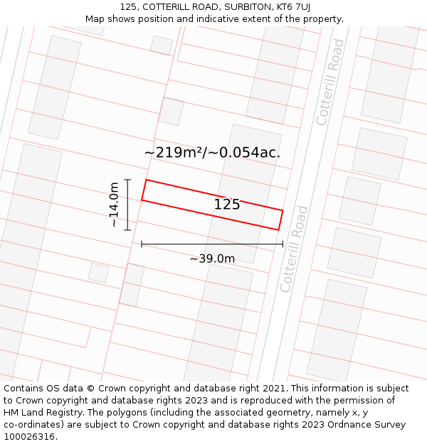 125, COTTERILL ROAD, SURBITON, KT6 7UJ: Plot and title map