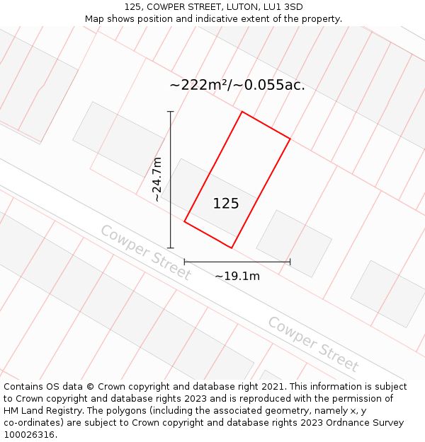 125, COWPER STREET, LUTON, LU1 3SD: Plot and title map