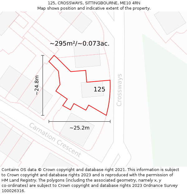 125, CROSSWAYS, SITTINGBOURNE, ME10 4RN: Plot and title map