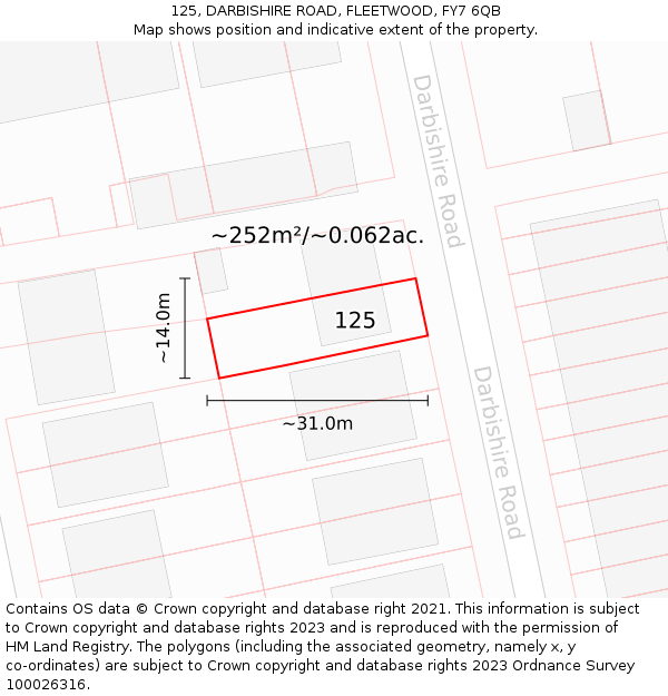 125, DARBISHIRE ROAD, FLEETWOOD, FY7 6QB: Plot and title map