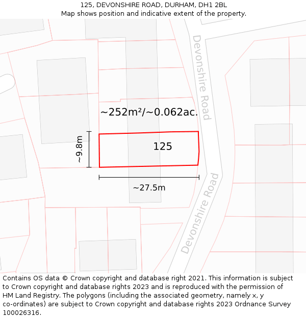 125, DEVONSHIRE ROAD, DURHAM, DH1 2BL: Plot and title map