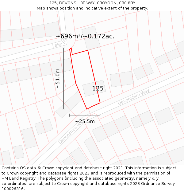 125, DEVONSHIRE WAY, CROYDON, CR0 8BY: Plot and title map