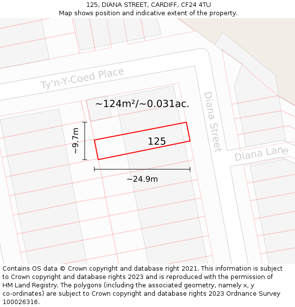 125, DIANA STREET, CARDIFF, CF24 4TU: Plot and title map