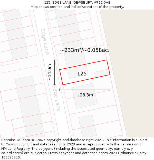 125, EDGE LANE, DEWSBURY, WF12 0HB: Plot and title map