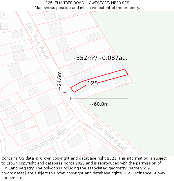125, ELM TREE ROAD, LOWESTOFT, NR33 9ES: Plot and title map