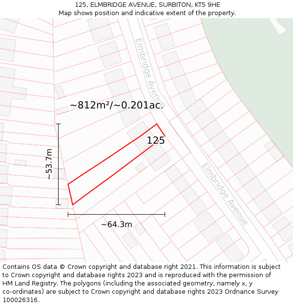 125, ELMBRIDGE AVENUE, SURBITON, KT5 9HE: Plot and title map