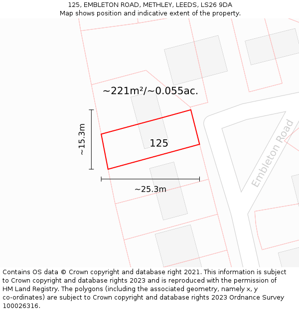 125, EMBLETON ROAD, METHLEY, LEEDS, LS26 9DA: Plot and title map