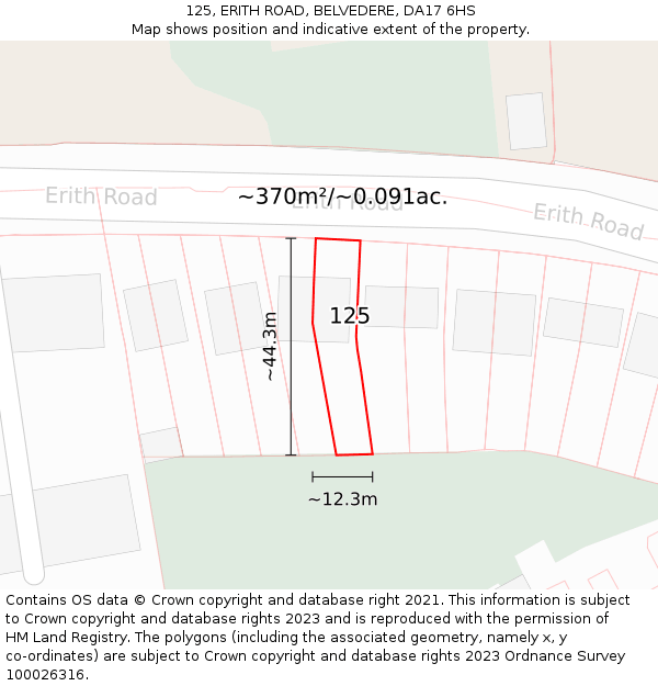 125, ERITH ROAD, BELVEDERE, DA17 6HS: Plot and title map