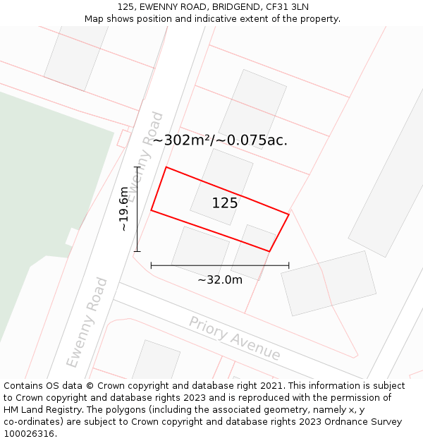 125, EWENNY ROAD, BRIDGEND, CF31 3LN: Plot and title map