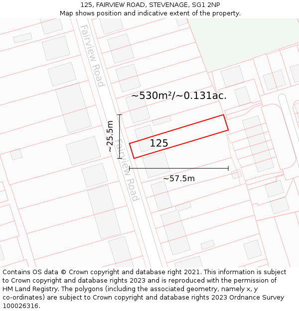 125, FAIRVIEW ROAD, STEVENAGE, SG1 2NP: Plot and title map