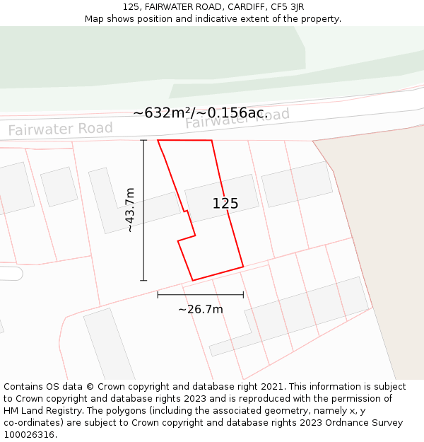 125, FAIRWATER ROAD, CARDIFF, CF5 3JR: Plot and title map