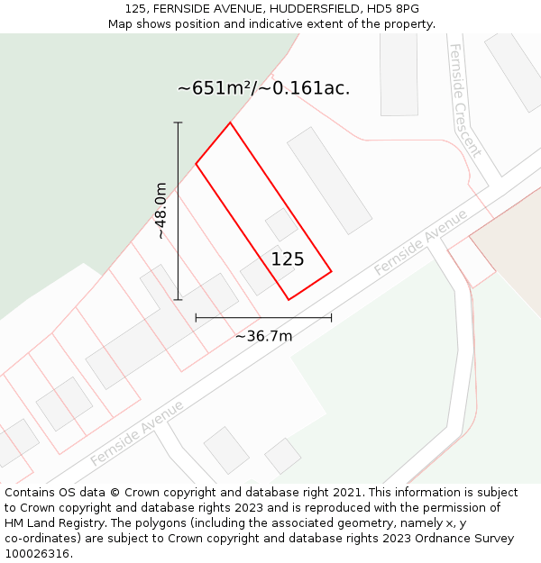 125, FERNSIDE AVENUE, HUDDERSFIELD, HD5 8PG: Plot and title map