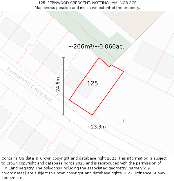 125, FERNWOOD CRESCENT, NOTTINGHAM, NG8 2GE: Plot and title map