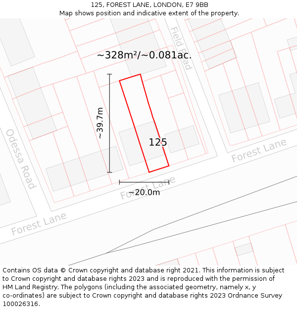 125, FOREST LANE, LONDON, E7 9BB: Plot and title map