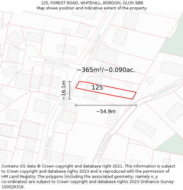 125, FOREST ROAD, WHITEHILL, BORDON, GU35 9BB: Plot and title map