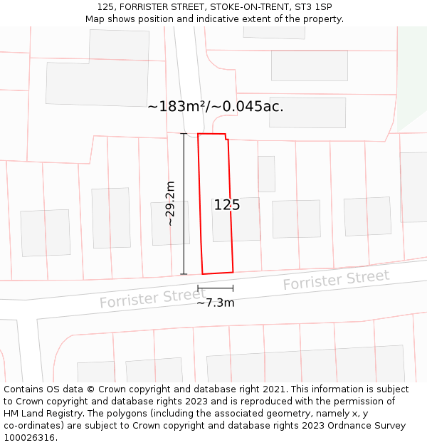 125, FORRISTER STREET, STOKE-ON-TRENT, ST3 1SP: Plot and title map
