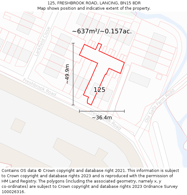 125, FRESHBROOK ROAD, LANCING, BN15 8DR: Plot and title map