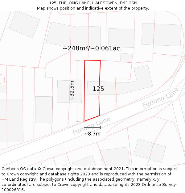 125, FURLONG LANE, HALESOWEN, B63 2SN: Plot and title map