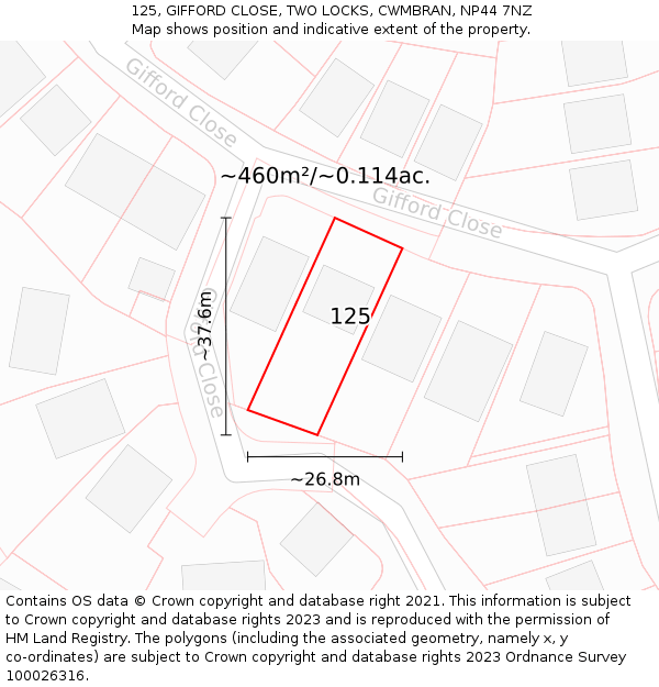 125, GIFFORD CLOSE, TWO LOCKS, CWMBRAN, NP44 7NZ: Plot and title map
