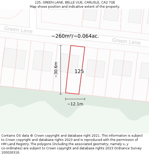 125, GREEN LANE, BELLE VUE, CARLISLE, CA2 7QE: Plot and title map