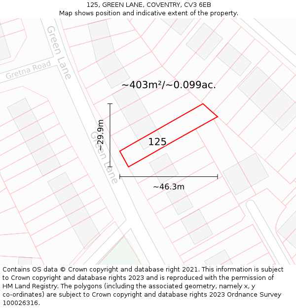 125, GREEN LANE, COVENTRY, CV3 6EB: Plot and title map