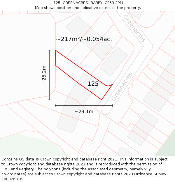 125, GREENACRES, BARRY, CF63 2PN: Plot and title map