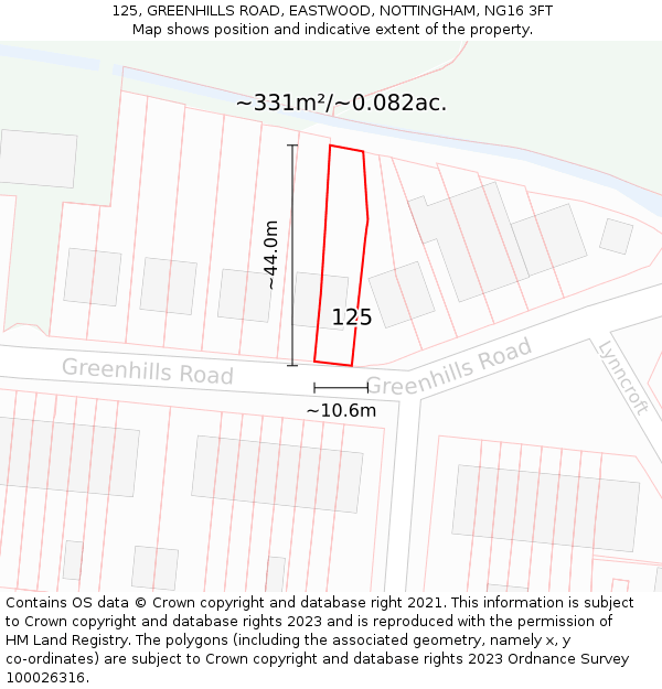 125, GREENHILLS ROAD, EASTWOOD, NOTTINGHAM, NG16 3FT: Plot and title map