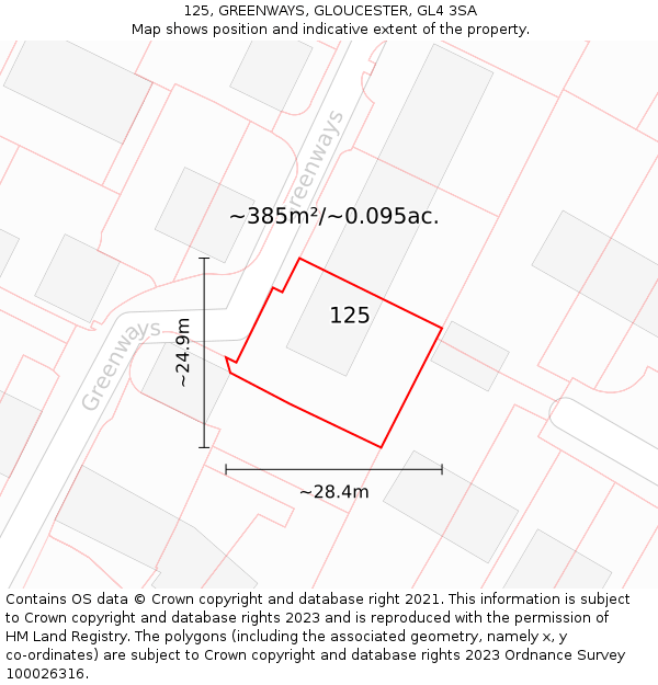 125, GREENWAYS, GLOUCESTER, GL4 3SA: Plot and title map
