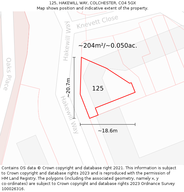 125, HAKEWILL WAY, COLCHESTER, CO4 5GX: Plot and title map