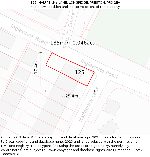 125, HALFPENNY LANE, LONGRIDGE, PRESTON, PR3 2EA: Plot and title map