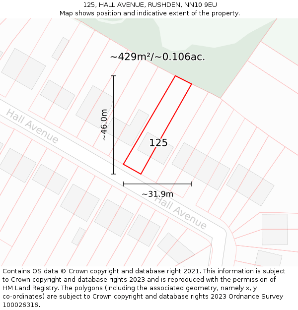 125, HALL AVENUE, RUSHDEN, NN10 9EU: Plot and title map