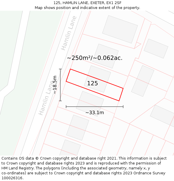 125, HAMLIN LANE, EXETER, EX1 2SF: Plot and title map