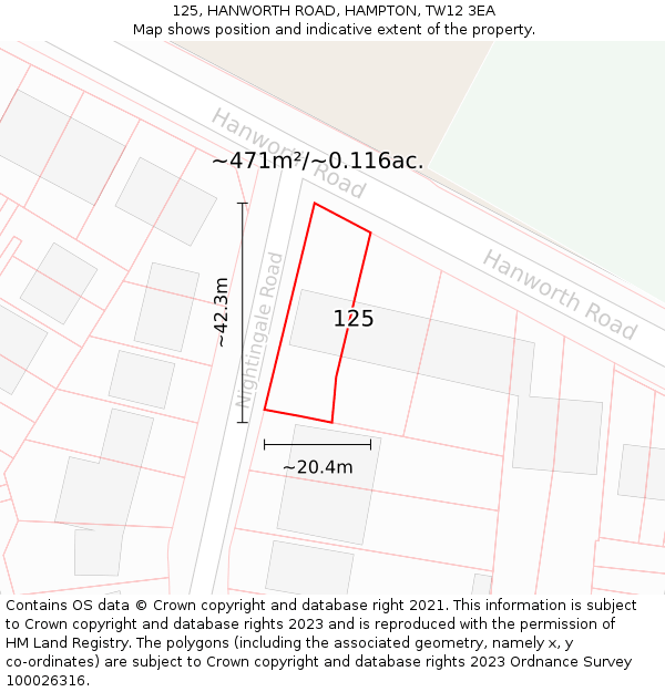 125, HANWORTH ROAD, HAMPTON, TW12 3EA: Plot and title map