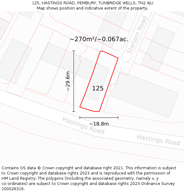 125, HASTINGS ROAD, PEMBURY, TUNBRIDGE WELLS, TN2 4JU: Plot and title map