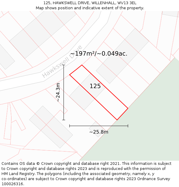 125, HAWKSWELL DRIVE, WILLENHALL, WV13 3EL: Plot and title map