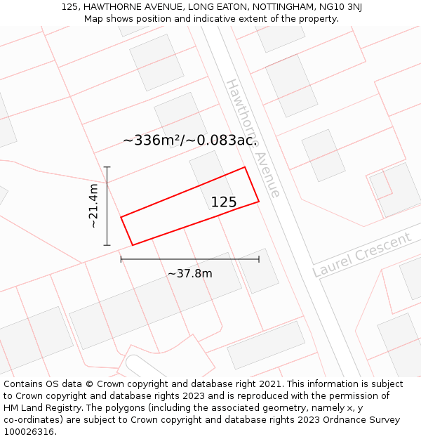125, HAWTHORNE AVENUE, LONG EATON, NOTTINGHAM, NG10 3NJ: Plot and title map